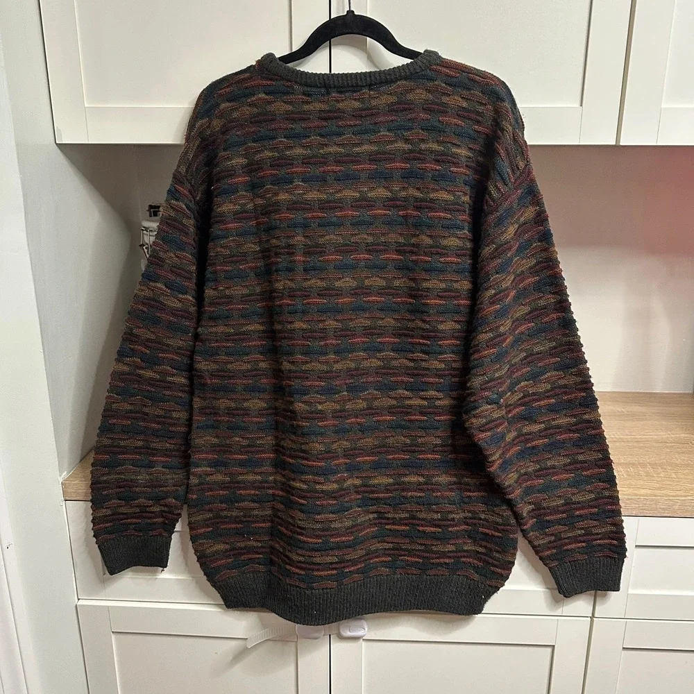 Vintage Serafini Coogi Syle 3D Textured Knit Hip Hop Abstract Sweater‎ Grandpa M